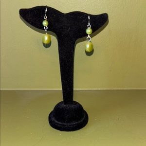 Green Teardrop Dangle Earrings with Silver Accents